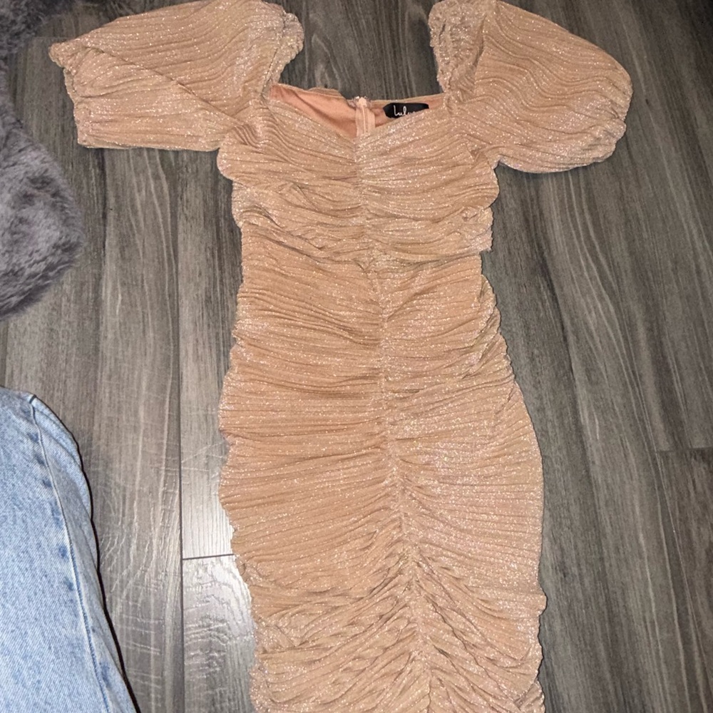 Elegant Ruched Tan Dress
